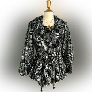Never worn! Ell Jay elegant ruffled button-up jacket with matching belt!